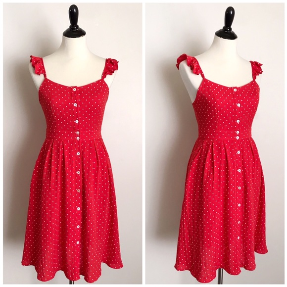 HYFYVE Red Polkadot Button Up Summer Midi Dress - Picture 2 of 7